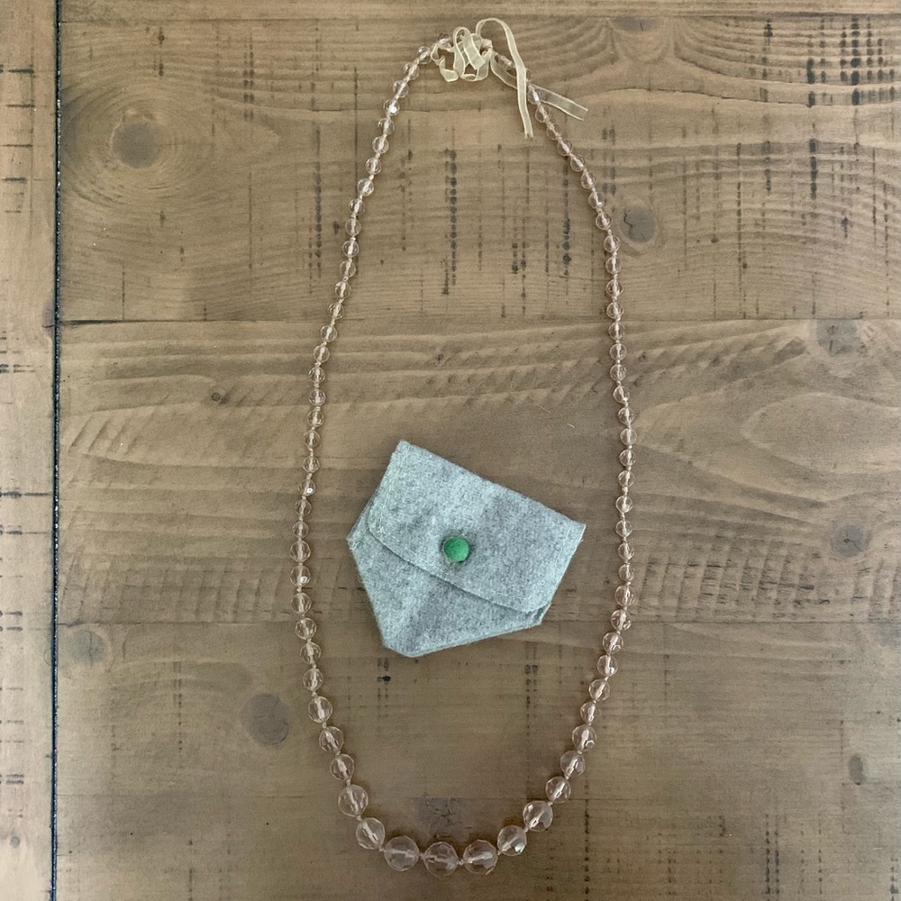 Tan Beaded Necklace w/ Jewelry Pouch